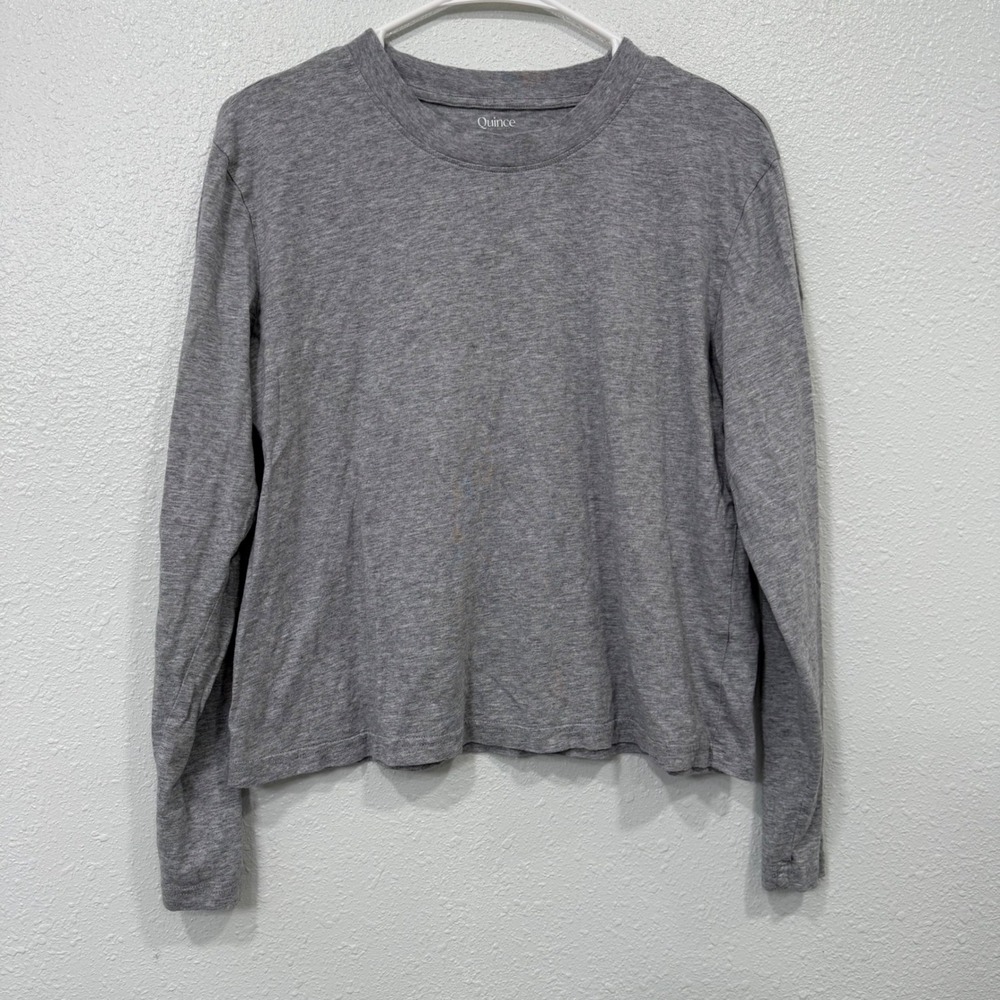 Quince Heather Gray Cotton Modal Long Sleeve Crewneck Tee Shirt Medium